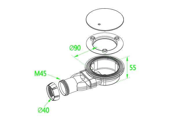 AICA SANITAIRE - Receveur de douche extra-plat rectangle 90x80cm avec une bonde design ultra-mince ,le siphon, le couvercle chromé, intégré - large
