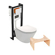 JACOB DELAFON - Pack WC suspendu sans bride Rodin+ avec abattant + bâti support + plaque blanche + tabouret bois - vignette
