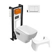 JACOB DELAFON - Pack WC suspendu sans bride Struktura+ bâti-support + plaque blanc + tabouret blanc - vignette