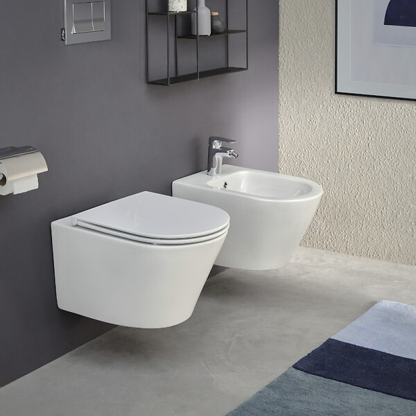 JACOB DELAFON - Pack WC suspendu sans bride Rodin+ avec abattant + bâti support + plaque blanche + tabouret blanc - large