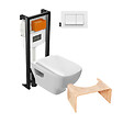 JACOB DELAFON - Pack WC suspendu sans bride Struktura+ bâti-support + plaque blanc + tabouret bois - vignette