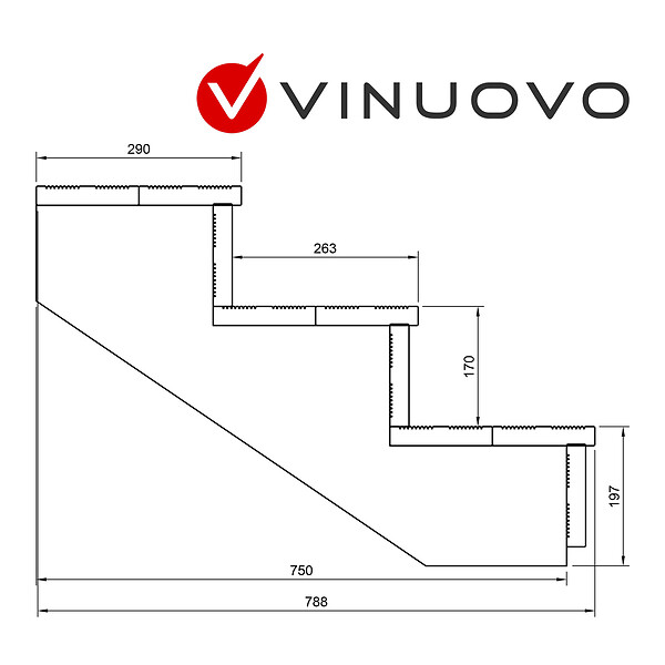 VINUOVO - BERLIN Escalier extérieur bois 3 marches H 54cm L-100cm - avec contre marche - large