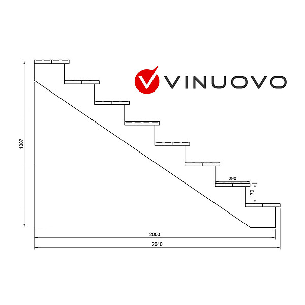 VINUOVO - BERLIN Escalier extérieur bois 8 marches H 139cm L-120cm - sans contre marche - large