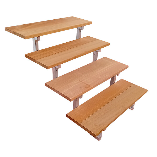 VINUOVO - Escalier en acier BALI, 4 marches en bois exotique Bangkirai, Hauteur 71 cm - L 60 cm - large