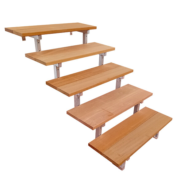 VINUOVO - Escalier en acier BALI, 5 marches en bois exotique Bangkirai, Hauteur 88 cm - L 60 cm - large