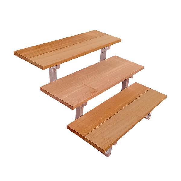 VINUOVO - Escalier en acier BALI, 3 marches en bois exotique Bangkirai, Hauteur 54 cm - L 100 cm - large
