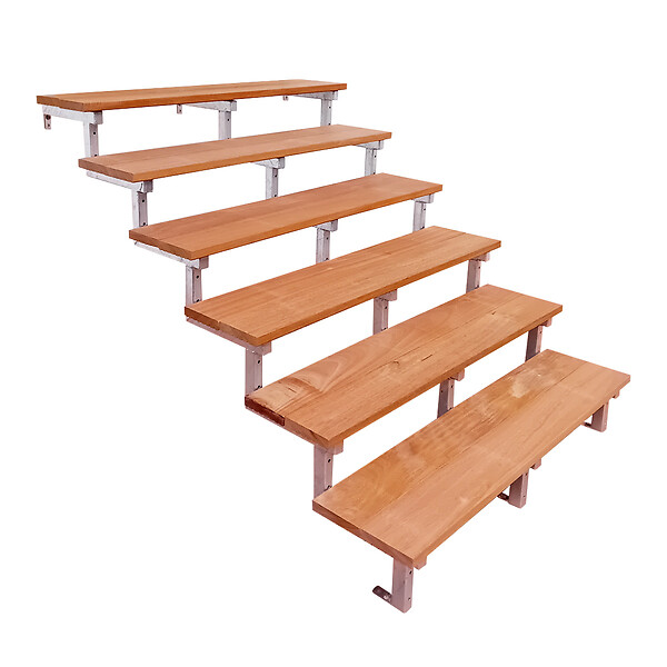 VINUOVO - Escalier en acier BALI, 6 marches en bois exotique Bangkirai, Hauteur 105 cm - L 140 cm - large