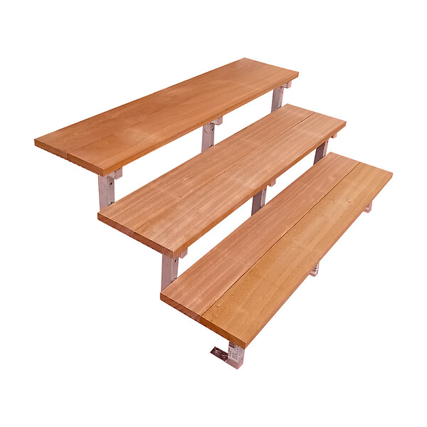 VINUOVO - Escalier en acier BALI, 3 marches en bois exotique Bangkirai, Hauteur 54 cm - L 140 cm - large
