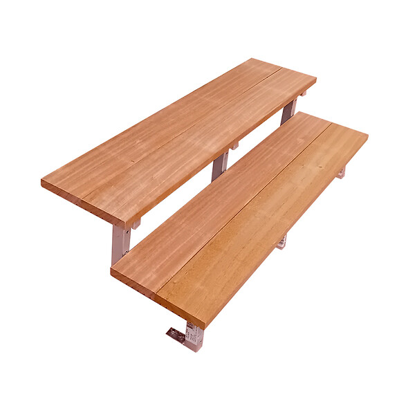VINUOVO - Escalier en acier BALI, 2 marches en bois exotique Bangkirai, Hauteur 37 cm - L 160 cm - large