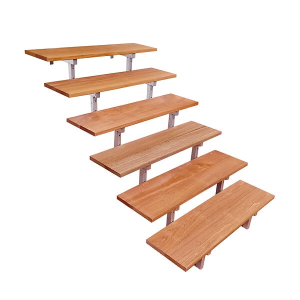 VINUOVO - Escalier en acier BALI, 6 marches en bois exotique Bangkirai, Hauteur 105 cm - L 80 cm - large