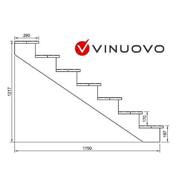 VINUOVO - BERLIN Escalier extérieur bois 7 marches H 122cm L-60cm - avec contre marche - large