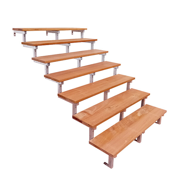 VINUOVO - Escalier en acier BALI, 7 marches en bois exotique Bangkirai, Hauteur 122 cm - L 140 cm - large
