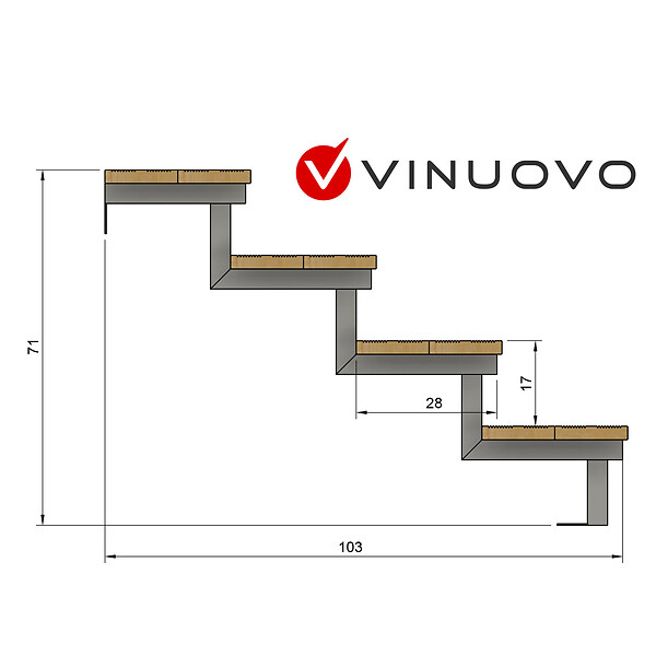 VINUOVO - Escalier OSLO métal et pin - H 71cm -4 marches -largeur 120cm -- sans contre marches - large