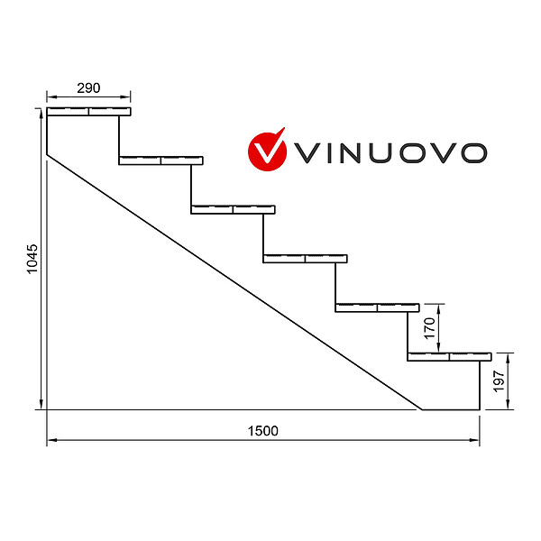 VINUOVO - BERLIN Escalier extérieur bois 6 marches H 105cm L-120cm - avec contre marche - large