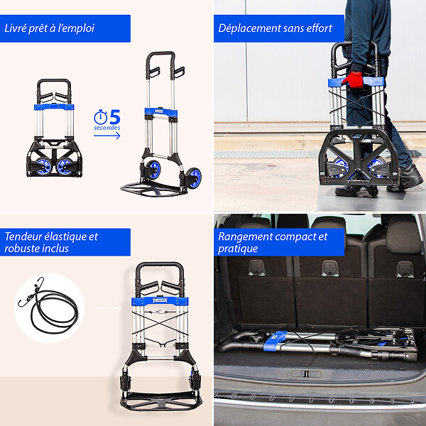 HOSTRÃ–M - Diable pliant Aluminium pour Charge Lourde, Diable pliable Demenagement, Transport matériau, Grandes Roues, Charge Max. 200kg, Garantie 5 ans, Hostrom - large