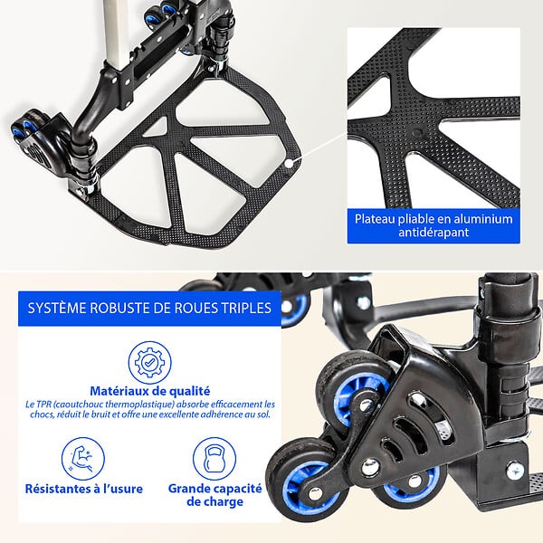 HOSTRÃ–M - Diable pliant escalier en Aluminium, 3 Roues Diable pliable Demenagement et Transport de matériau, compact, Charge Max. 60kg, Garantie 5 ans, Hostrom - large