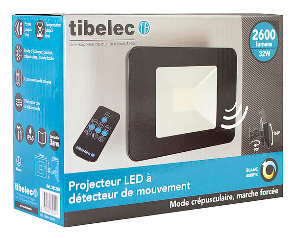 TIBELEC - Projecteur LED extérieur - Aluminium - Noir - 32W 2800lm - large