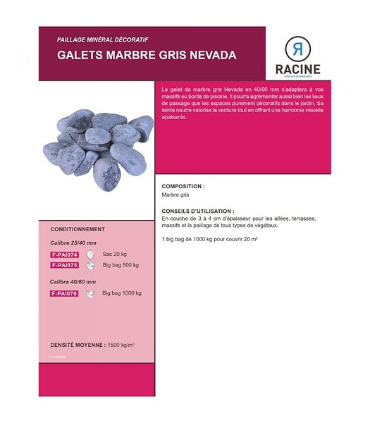 RACINE - Galet marbre gris Nevada 25-40mm, Big bag 500 kg - F-PAI075 - large