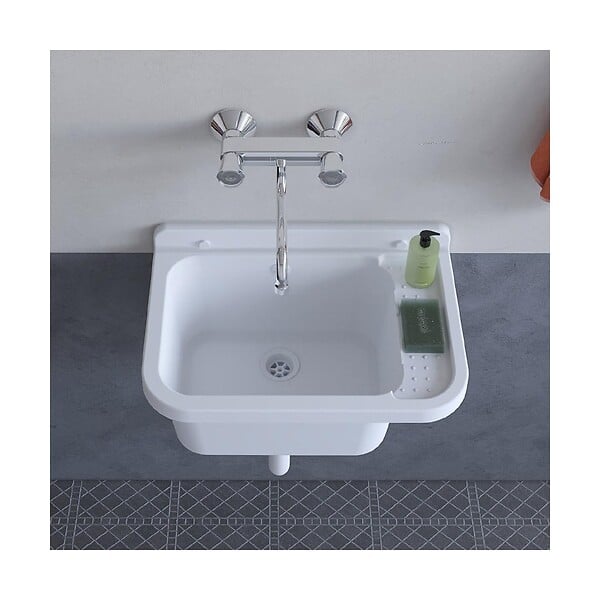 INTEC - Lavabo Mural en Résine Blanc 50 x 32 cm Vasque Suspendue Anti-chocs - Evier Lave-Mains Salle de Bain WC Garage Buanderie - large