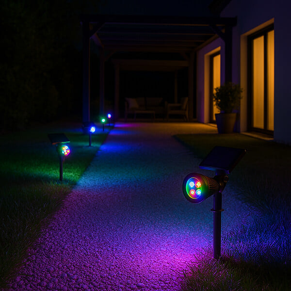 LUMI JARDIN - 2 Spots solaires projecteurs SPIKY Multicolore 100LM - large