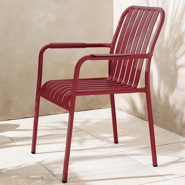 OVIALA - Chaise de terrasse avec accoudoirs en aluminium rouge - Faro - large