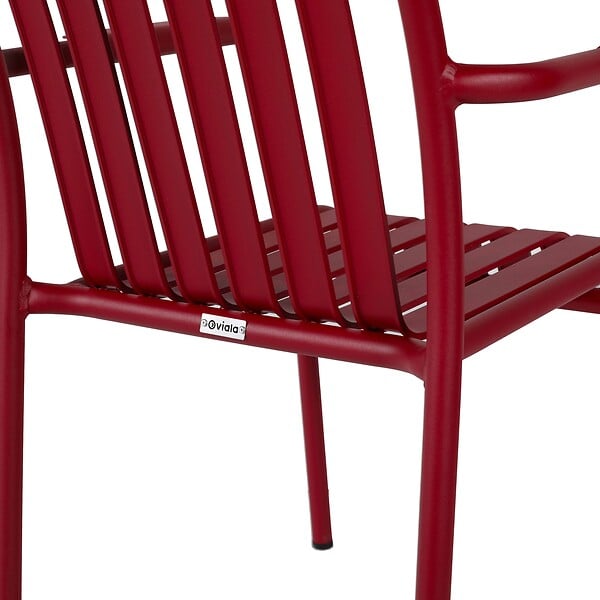 OVIALA - Chaise de terrasse avec accoudoirs en aluminium rouge - Faro - large
