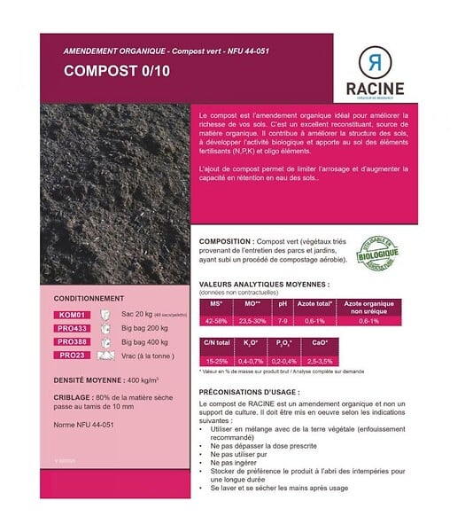 RACINE - Amendement organique compost vert PRO, Big bag 200 kg - PRO433-BB200 - large