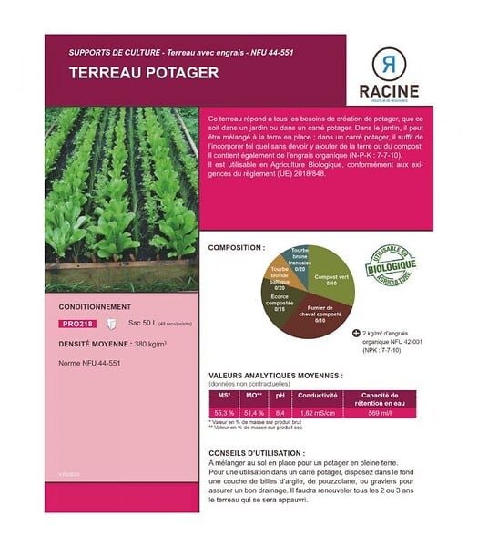 RACINE - Terreau potager avec engrais organique, sac de 50 l - PRO218 - large