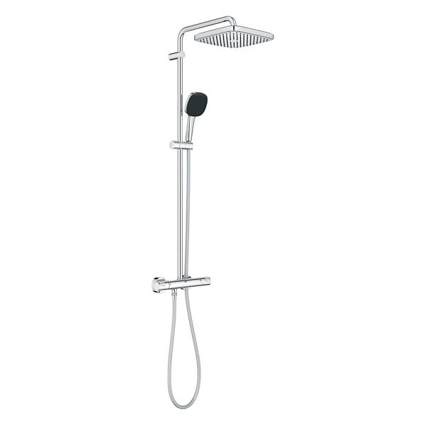 GROHE - Grohe Vitalio Comfort 250 Colonne de douche avec mitigeur thermostatique + Douche de tête + Douchette 2 jets, chrome (G26696001) - large