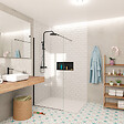 SWISS AQUA TECHNOLOGIES - Swiss Aqua Technologies Walk-in 110x200cm Paroi en verre Crystal Glass® 8 mm anticalcaire, avec bras et profilés noir mat (SATBWI110PRC) - vignette
