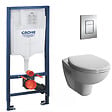 GROHE - Pack WC Bâti-support Rapid SL + Vitra Normus WC suspendu sans bride + Abattant frein de chute + Plaque Chrome - vignette