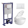 SWISS AQUA TECHNOLOGIES - Swiss Aqua Technologies Pack WC bâti-autoportant + WC sans bride SAT Infinitio avec fonction bidet thermostatique + Abattant softclose + Plaque blanche - vignette