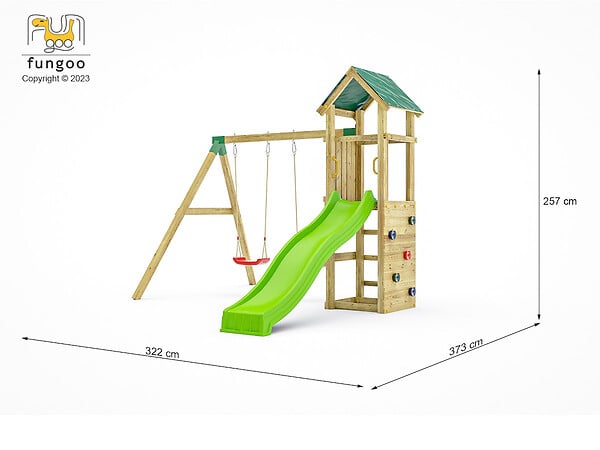 FUNGOO - Aire de jeux Charly avec balançoire double et mur d'escalade - Fungoo - large