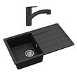 SWISS AQUA TECHNOLOGIES - Swiss Aqua Technologies Evier avec égouttoir en granite à encastrer + mitigeur Grohe monocommande avec douchette 2 jets, noir mat (SATSINKGE3B-SET) - vignette
