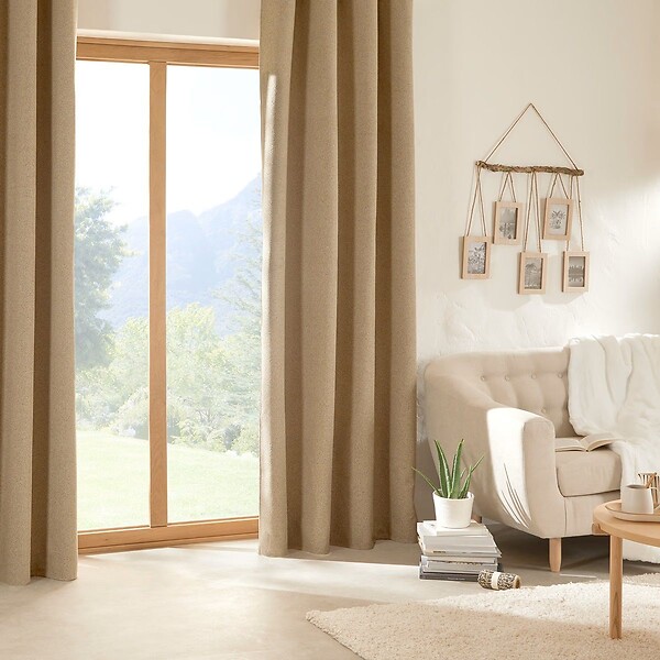 ATMOSPHERA - Rideau à œillets Occultant et Isolant effet bouclette Beige Lin 140 x 260 cm - large