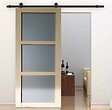 GD MENUISERIES - Porte Coulissante Ayous 3 Panneaux Gris Clair H204 x L83 cm, Rail Roulettes, Coquilles - vignette