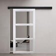 GD MENUISERIES - Porte Coulissante Kenya Blanc Vitrage transparent H204 x L83 cm, Rail Alu bandeau noir, Coquilles - vignette