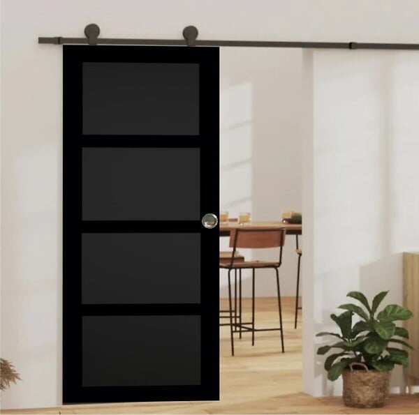 GD MENUISERIES - Porte Coulissante Telia noir 4 panneaux H204 x L83 cm, Rail Roulettes, Coquilles - large