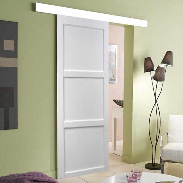 GD MENUISERIES - Porte Coulissante Korya Blanc 3 panneaux H204 x L83 cm, Rail Alu, Coquilles - large