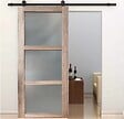 GD MENUISERIES - Porte Coulissante bois Frake Vitrée H204 x L83 cm, railroulette, coquilles - vignette