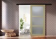 GD MENUISERIES - Porte Coulissante bois Ayous Vitrée H204 x L83 cm, Rail alu bandeau noir, Coquilles - vignette