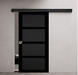 GD MENUISERIES - Porte Coulissante Telia noir 4 panneaux H204 x L83 cm, Rail Alu bandeau noir, Coquilles - vignette