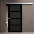 GD MENUISERIES - Porte Coulissante Telia noir 4 panneaux H204 x L73 cm, Rail Alu bandeau blanc, Coquilles - vignette
