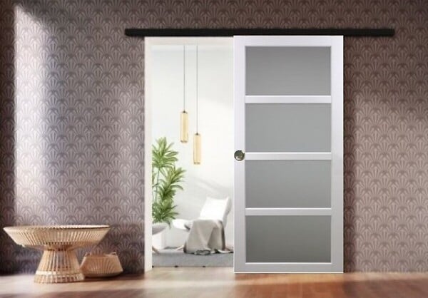 GD MENUISERIES - Porte Coulissante Tana blanc Vitrée H204 x L73 cm, Rail Alu bandeau noir, Coquilles - large