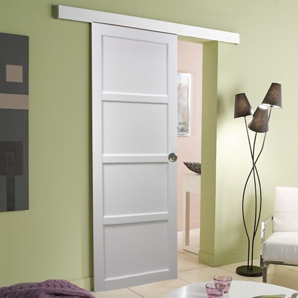 GD MENUISERIES - Porte Coulissante Tamera blanc 4 panneaux H204 x L73 cm, Rail Alu bandeau blanc, Coquilles - large