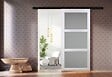 GD MENUISERIES - Porte Coulissante Kenya Blanc Vitrée H204 x L93 cm, Rail Alu bandeau noir, Coquilles - vignette