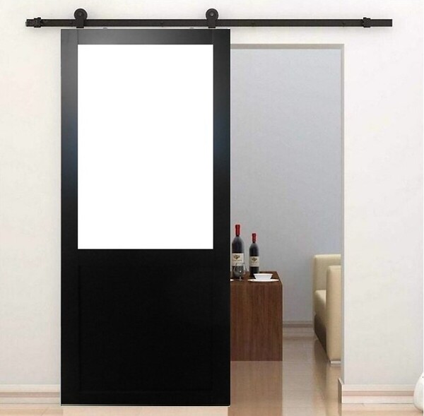GD MENUISERIES - Porte Coulissante Atelier Noir H204 x L93 cm sans meneau, Rail Roulettes, Coquilles - large