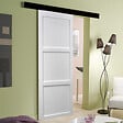 GD MENUISERIES - Porte Coulissante Korya Blanc 3 panneaux H204 x L83 cm, Rail Alu bandeau noir, Coquilles - vignette