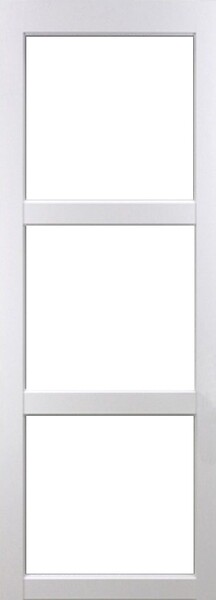 GD MENUISERIES - Porte Coulissante Kenya Blanc Vitrage transparent H204 x L83 cm, Rail Alu Bandeau Blanc, Coquilles - large