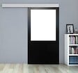 GD MENUISERIES - Porte Coulissante Atelier Noir H204 x L73 cm sans meneau, Rail Alu Bandeau blanc, Coquilles - vignette